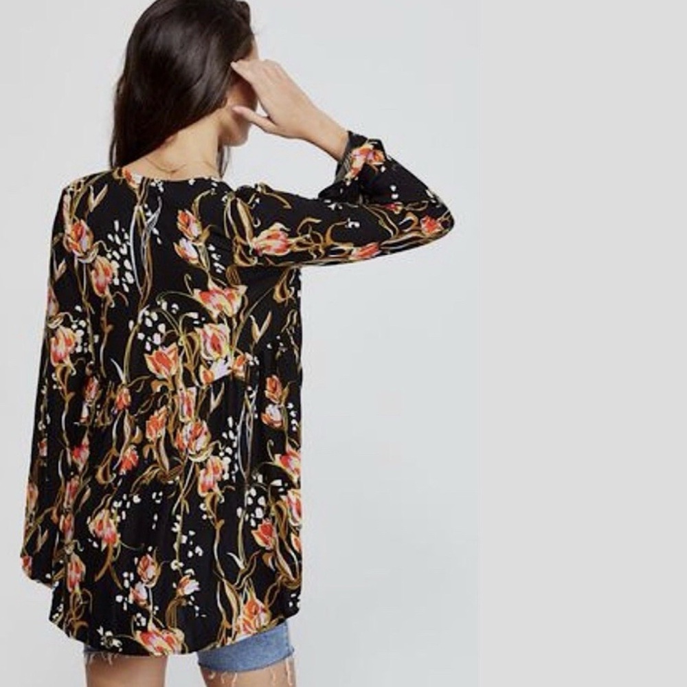 Free People Black Floral V-Neck Blouse - Picture 3 of 6